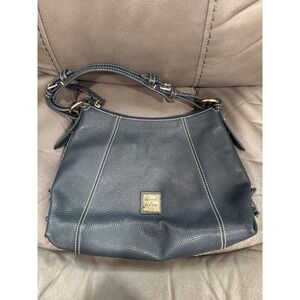 Dooney & Bourke Navy Blue Pebbled Leather Hobo Shoulder Bag Contrast Stitching